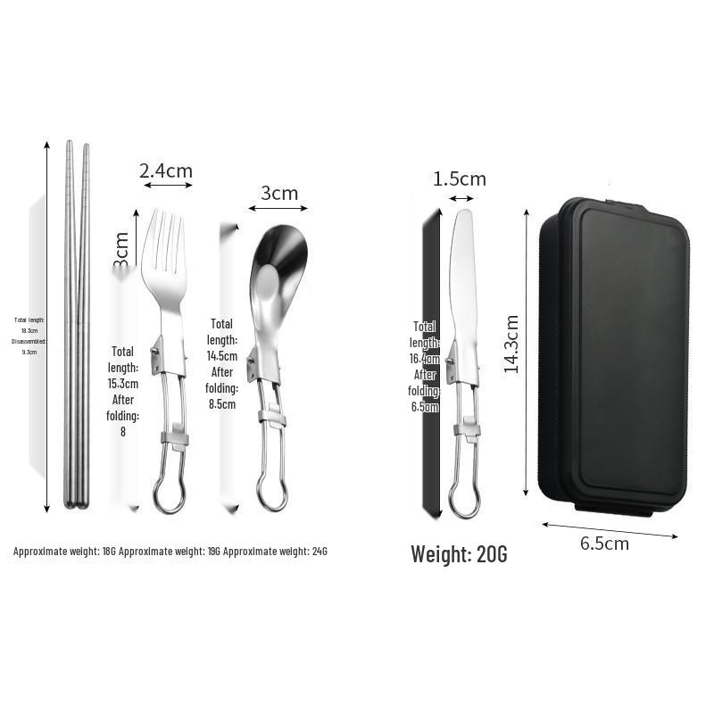 Portable Stainless Steel Camping Cutlery Set: Fork, Spoon, Chopsticks, Folding Yuanbao Spoon, Alloy Fork