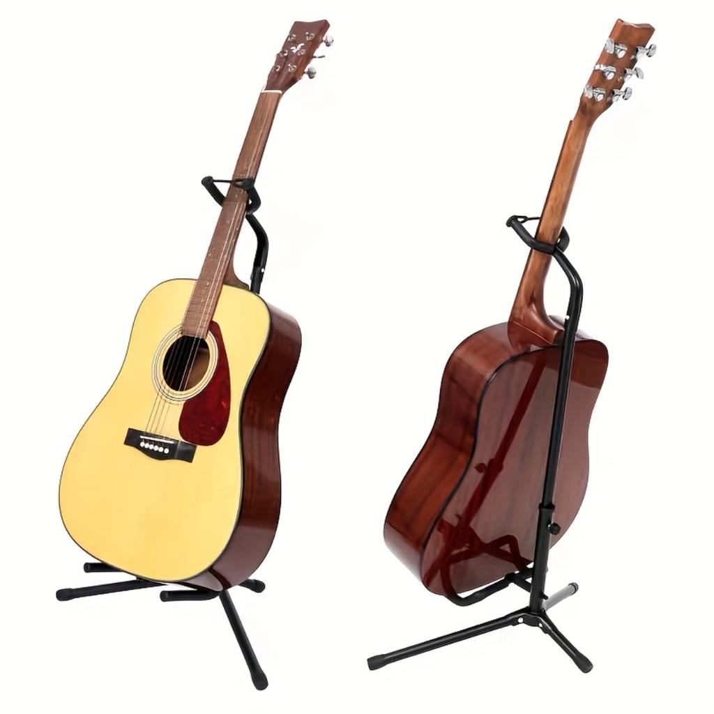 Supporto per Chitarra Pieghevole Portatile Regolabile, Protezione in Spugna a Forma di U con Cinturino di Blocco del Manico Base a Treppiede Stabile per Uso su Palco e in Studio di Registrazione