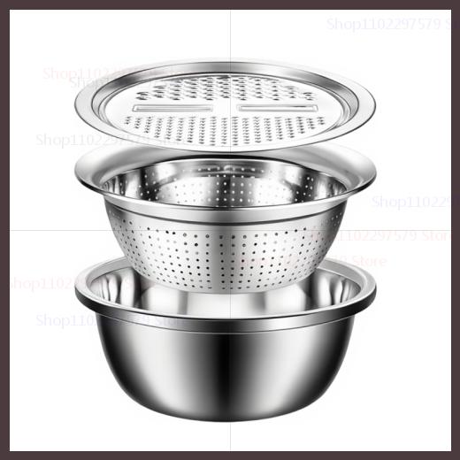 

Stainless Steel 3in1 Vegetable Slicer Grater Wash Basin Multi functional Vegetable Cutter Colander Kitchen Tool for Home Cooking