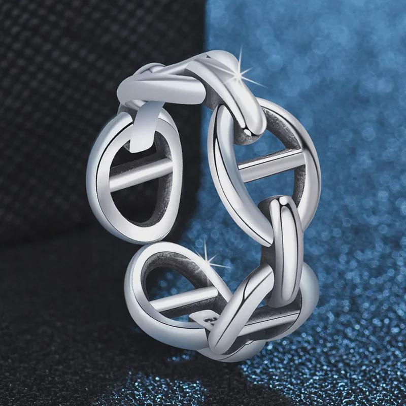 Retro Smooth Chain Ring: Thai Silver Double Buckle Ladies' Fashion Ring