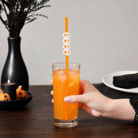 Yousheng Plastic Halloween Straw, Spooky Pumpkin Skull Skeleton Drinking Straw for Halloween Party Favors, Kitchen Table Decor