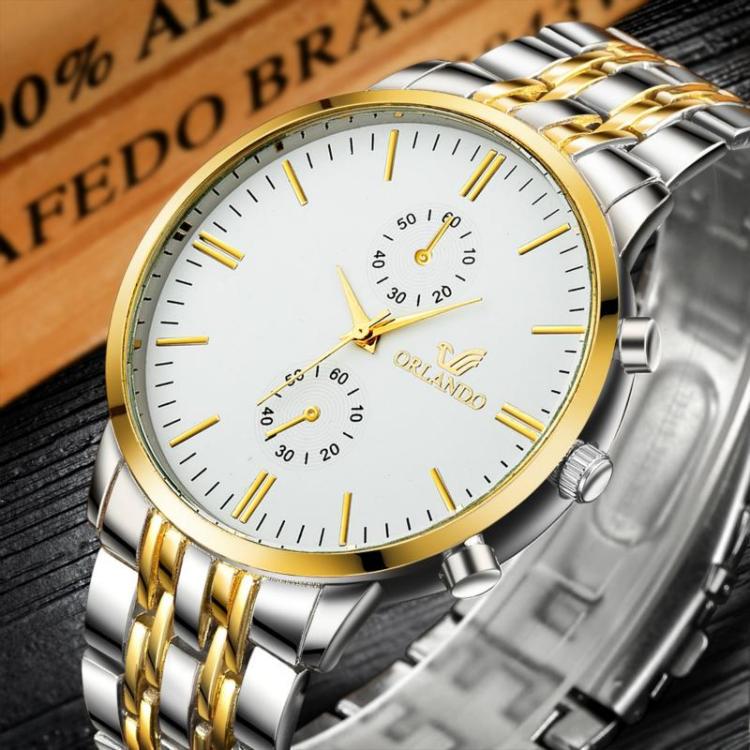 Fashion Men Watches Quartz Watch Men's Silver Gold Plated Stainless Steel Wristwatch