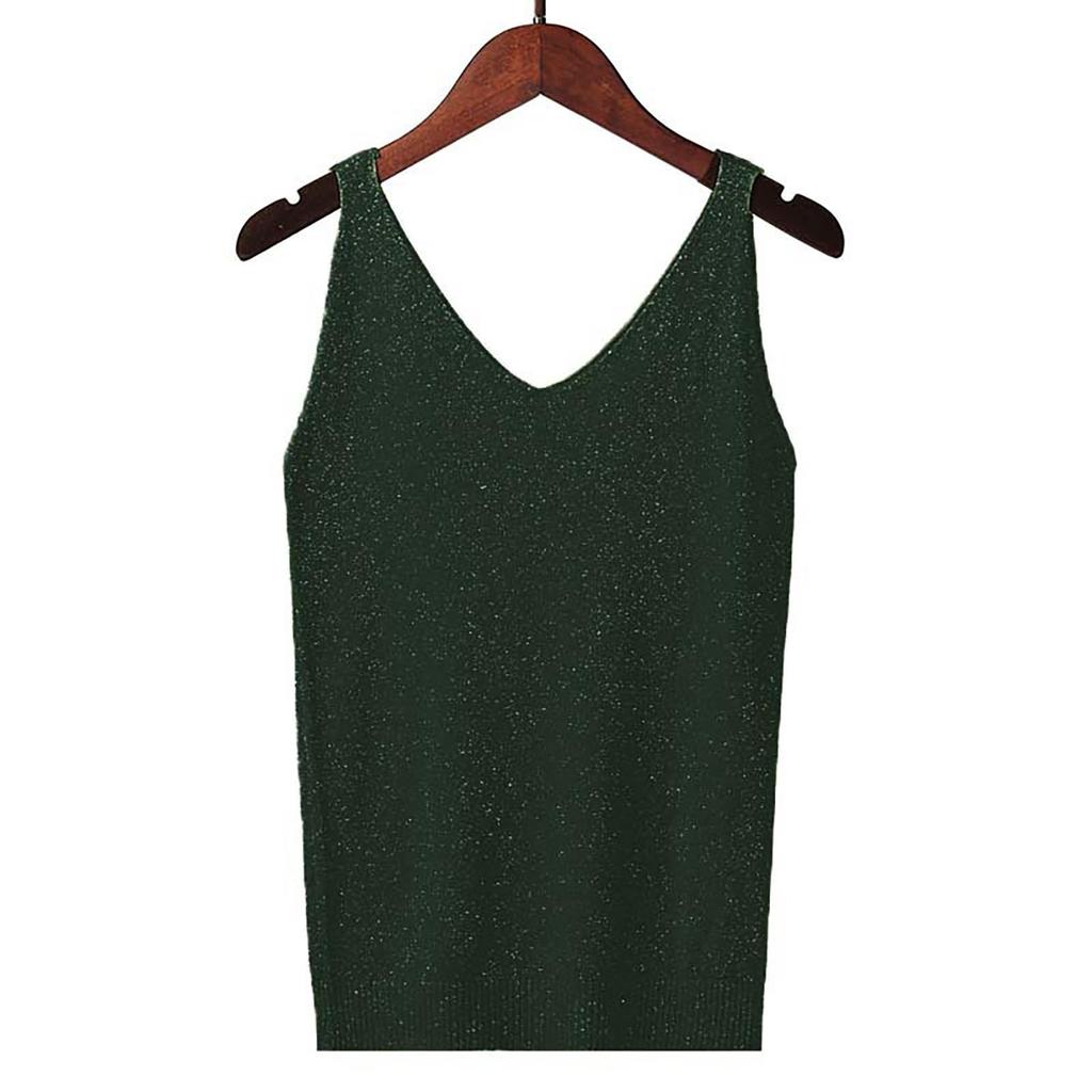 Women's Tank Top With Knitted Sequins Sexy Sleeveless V Neck Tank Top T-Shirt Casual Sequins Strappy T-Shirt Elegant Blouse