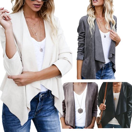Kadın Moda Sonbahar Kış Düz Renk Yaka Yaka Uzun Kollu Ceket Mont