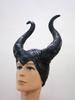 Maleficent Horn Headpiece Black Curved Ribbed Demon Horns Headgear for Halloween Cosplay Party Costume Women Adults Accessories
