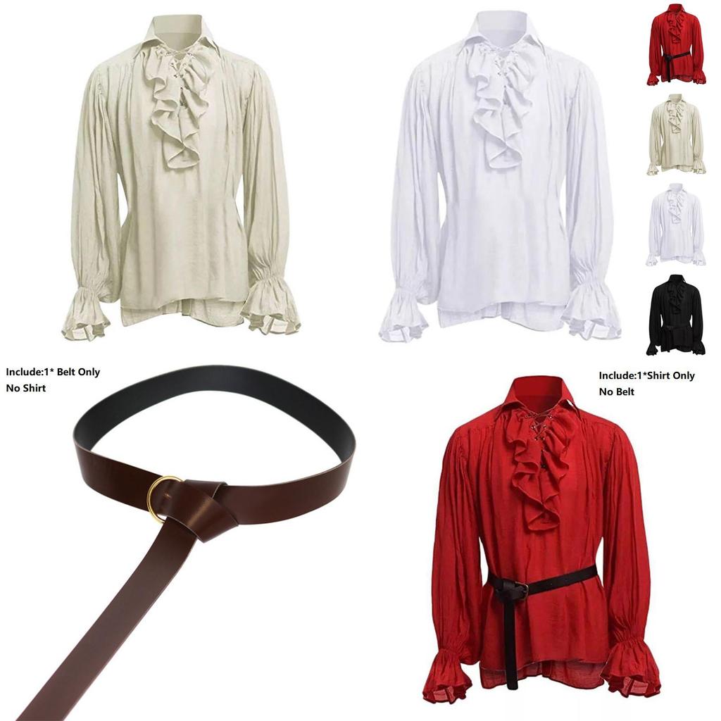 Camicia Classica da Uomo Medievale Rinascimentale Pirata con Manica Lunga Design Elegante