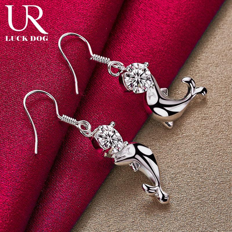 925 Sterling Silver AAA Zircon Dolphin Piercing Earrings Fashionable Wedding Jewelry