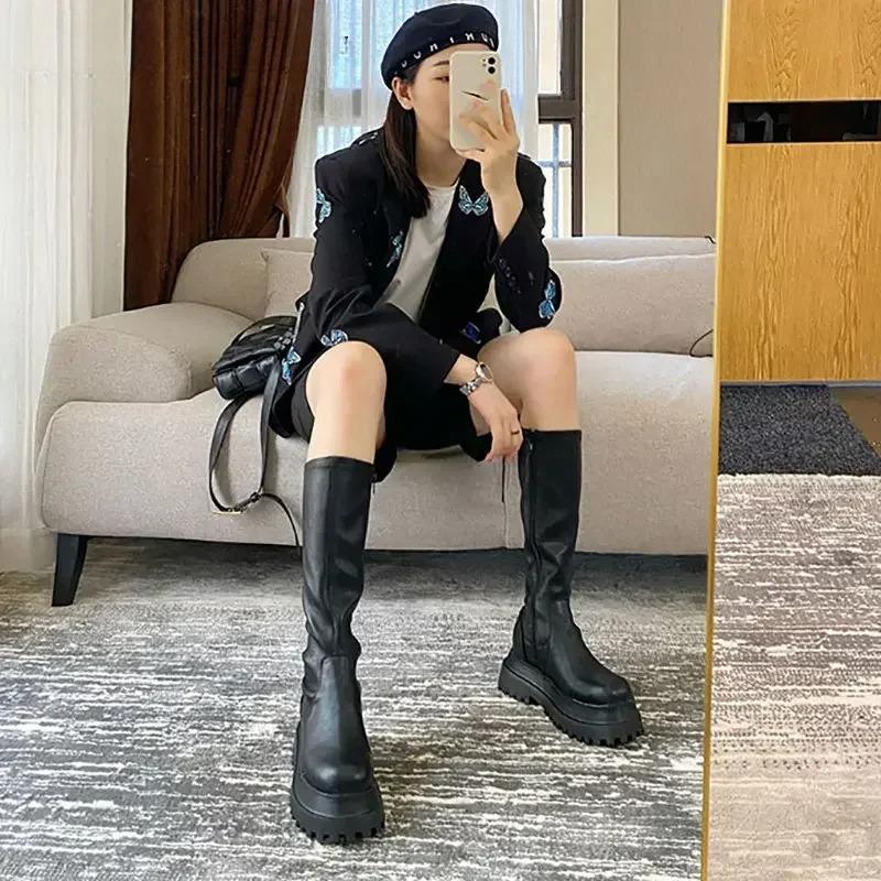 Fashion Women's Boots 2026 Winter Platform Heels Long Boots Round Toe Zipper Thick Sole Women Shoes Ladies Women Knee High Boots