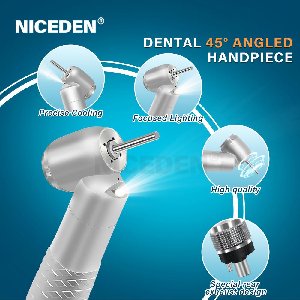 Niceden Dental 45 Degree High Speed Turbine Handpiece With E-Generator LED Light Rear Exhaust 4 Hole/ 2 Hole