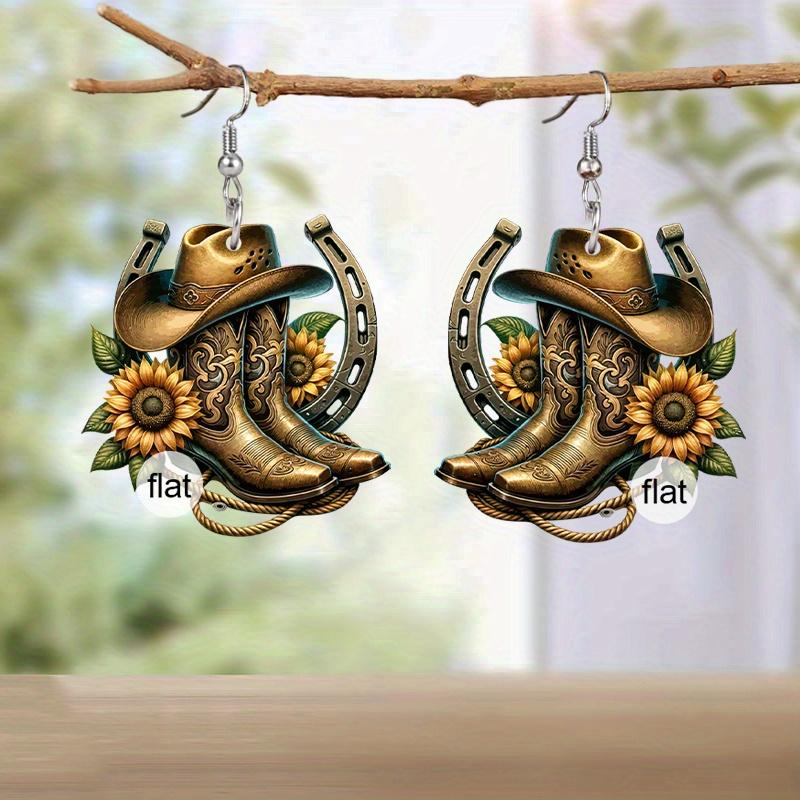 Western Style Horseshoe Cowboy Hat Boots Sunflower Acrylic Earrings for Women Trendy Fashion Dangle Earrings