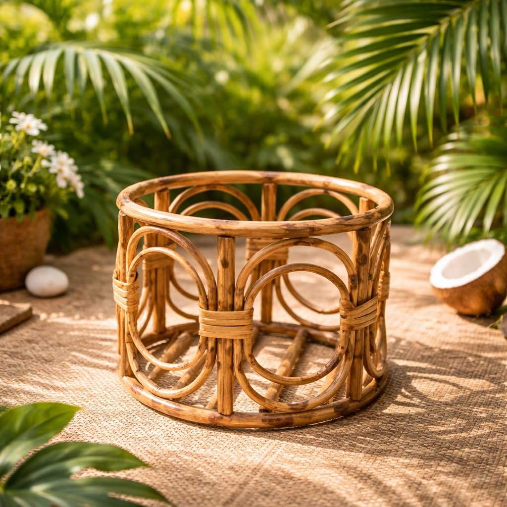 Eco Decx Rattan Planter Basket, Natural Woven Plant Holder & Decorative Flower Pot Cover for Home Decor, 20 x 20 x 16 cm