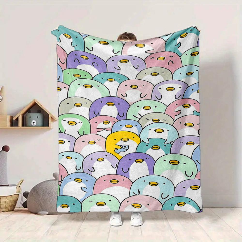 1pc Penguin Parade Blanket, Lightweight Flannel Throw Blanket For Sofa, Bed, Travel, Camping, Living Room, Office132