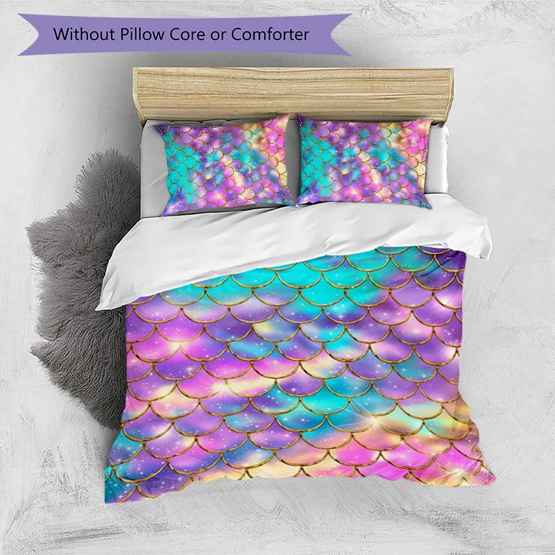 Mermaid 3pcs Bedding Set Duvet Cover Closure Includes 1 Duvet Cover & 2 Pillowcases for All Seasons Bedroom Home Dorm Decor