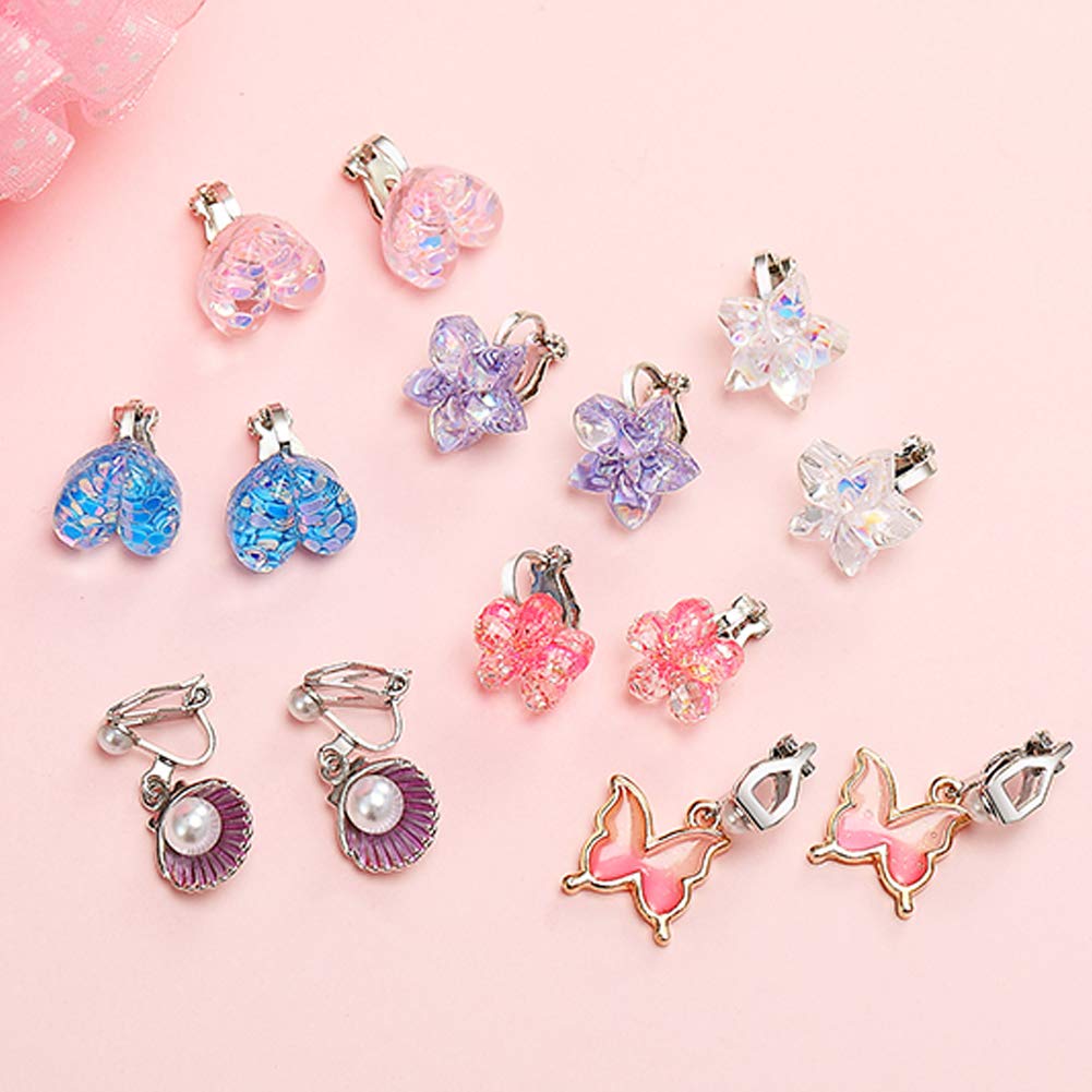 Earring Stylish Accessories Toy Earrings for Little Elementary School Perfect for and Summer Mixed 18 Pairs Kids' Set, Clip-on Kids' Girls' Set, Kids'