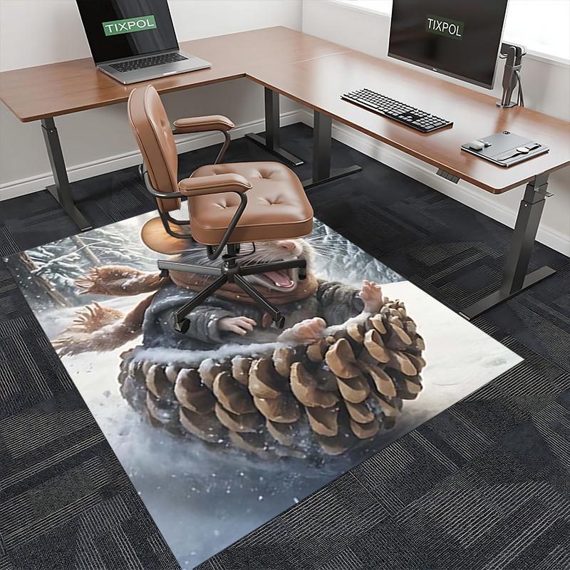 1pc Anime Mouse on Pinecone Chair Mat - Winter Wonderland Office Rug for Desk, Anti-Slip Carpet for Home Decor, Suitable for All Seasons and Rooms.C01