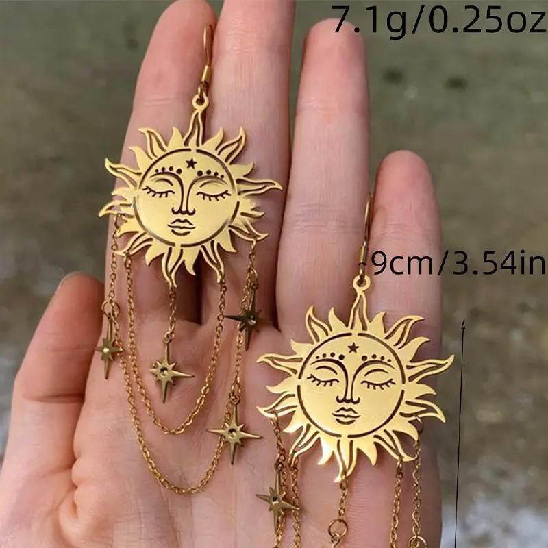 Orecchini Pendenti Boho Rame Sole e Stella con Design Geometrico Artigianale per Donna