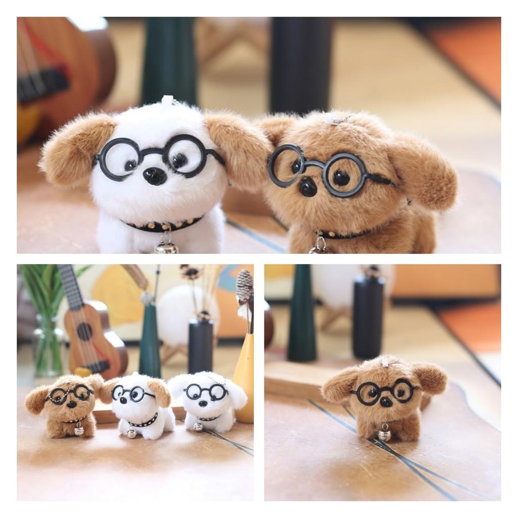 Adorable Plush Eyeglasses Dog Keychain Cute Cartoon Animal Bag Charm Stuffed Doll