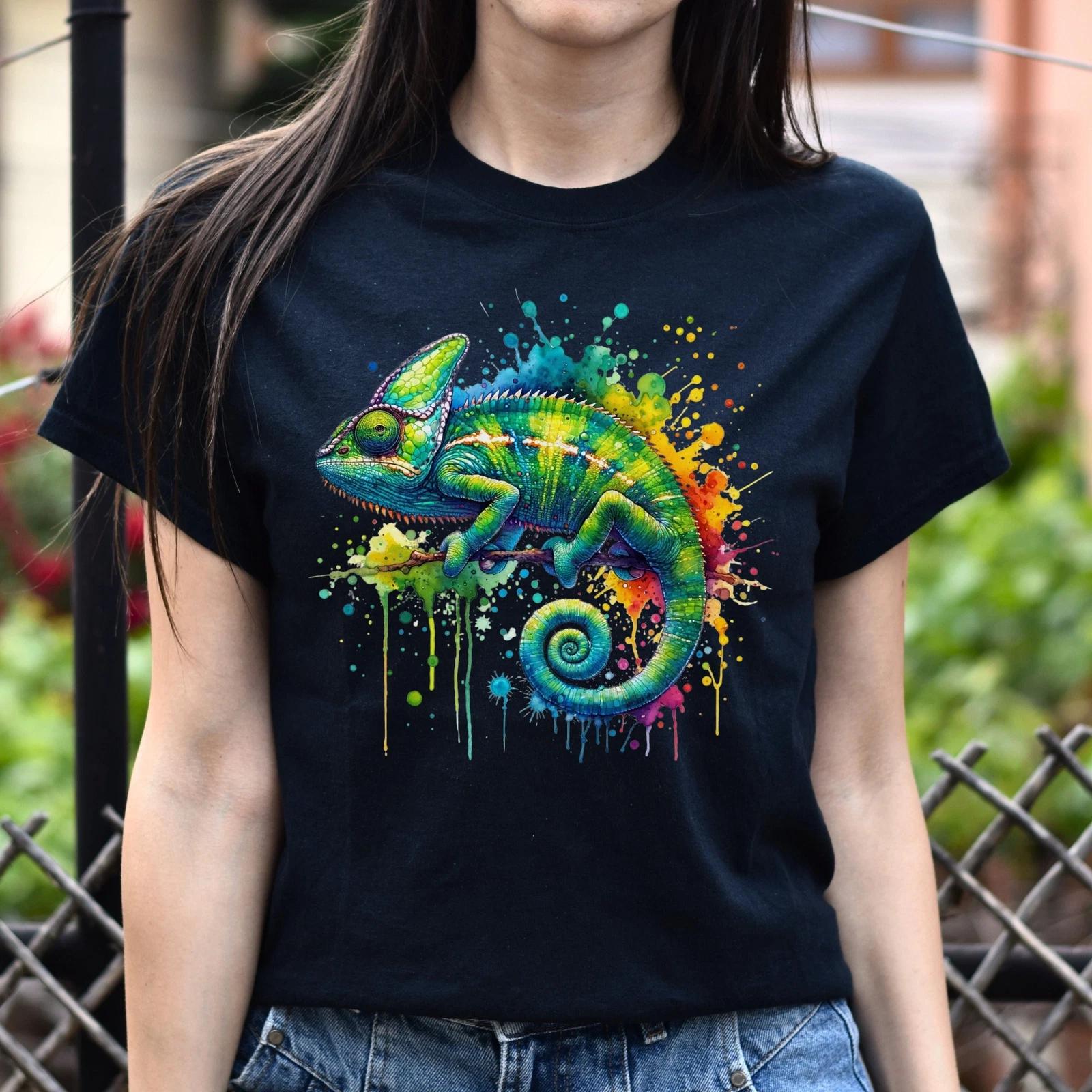 Chameleon mama Color Splash Unisex T-Shirt Black Navy Dark Heather L