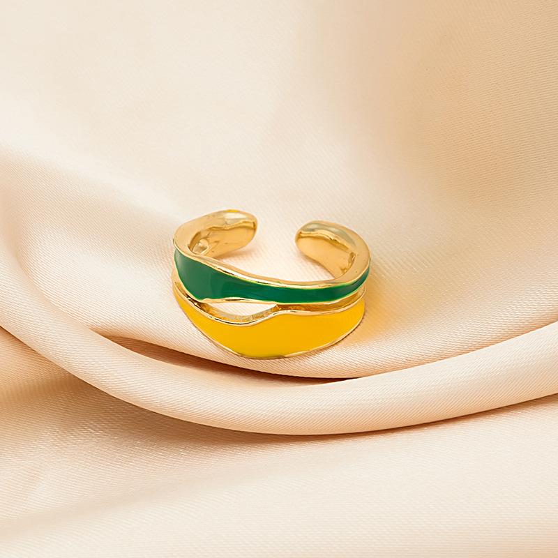 Yellow-Green Temperament Ring, Female Tide, Niche Design Index Finger Ring, Simple Cold Wind, Personalized Opening Ring