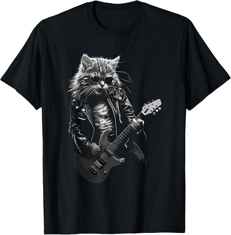 Rock amp; Roll Music Concert Festival Cat Rock Guitar TShirt Unisex T-Shirt M