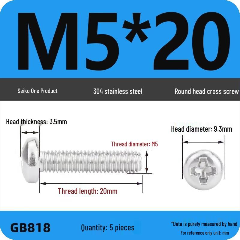 Phillips Pan Head Machine Screws, 304 Stainless Steel, Sizes M1-M10