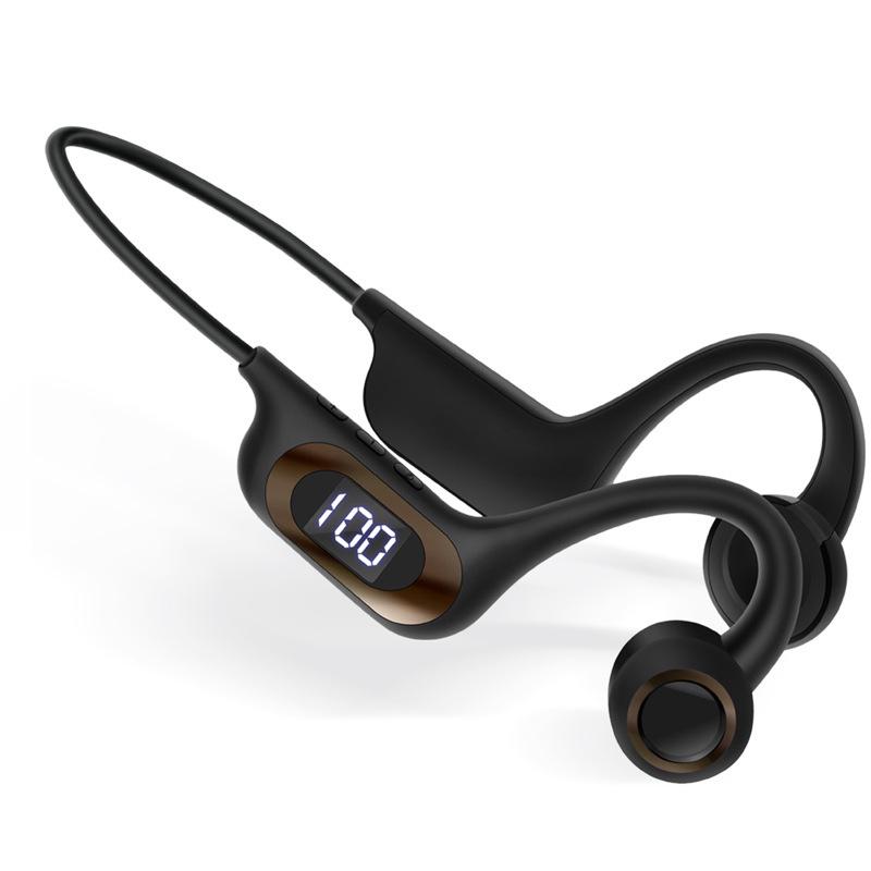 AKZ-G9 Vibration Bone Conduction Bluetooth Earphones with Card Slot, Digital Display, Neckband Design, and Long Battery Life.
