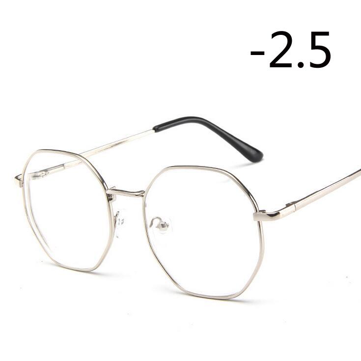 Polygonal Women Men Myopia Glasses With Degree Retro Metal Student Shortsighted Prescription Eyeglasses 0 -0.5 -0.75 To -4.0