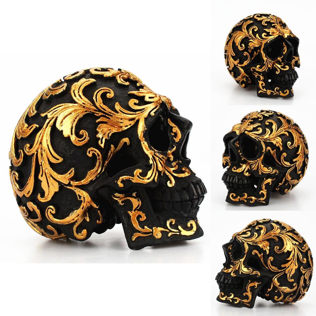 Elegante goldene Totenkopf-Figur Menschlicher Skelettkopf Perfekt für Halloween-Dekoration