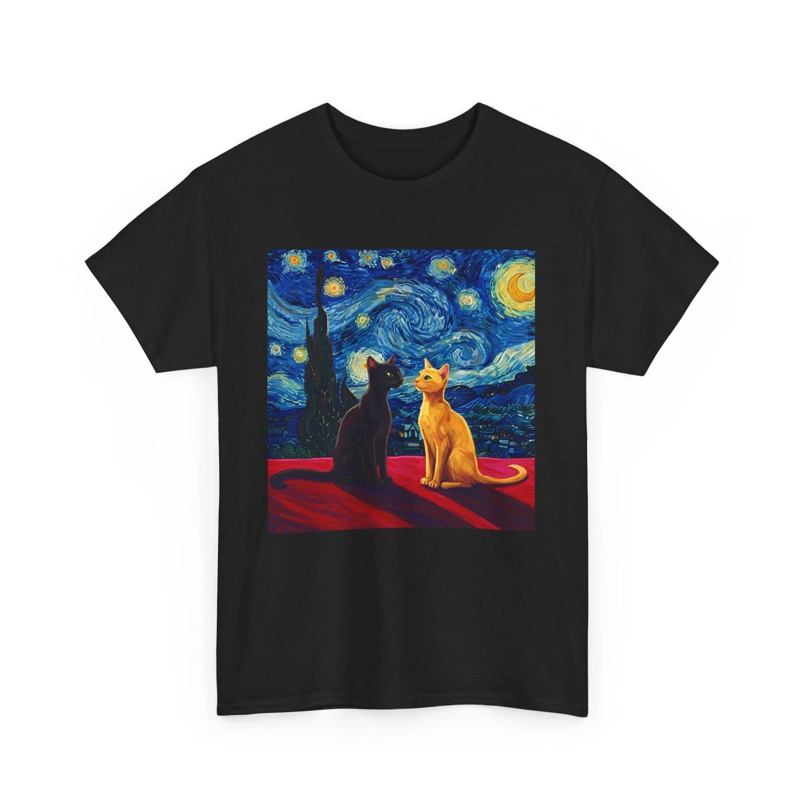 CAT STARRY NIGHT T-Shirt | Stunning Van Gogh Starry Night Print L