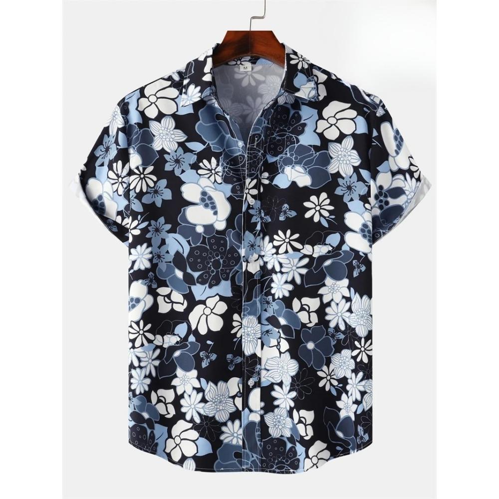 Floral Shirts Men's Hawaii Holiday Party Blouse 2025 Lapel Beach Shirt Flower Camisas Short-sleeved Womens Clothes