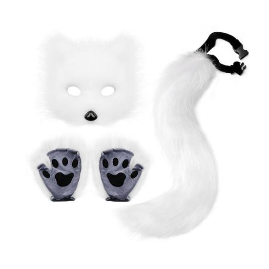 Furry Therian Kostýmová sada pro dívky ženy ocas z umělé kožešiny plyšová maska nadýchané tlapkové rukavice sada liška kočka vlk zvíře cosplay doplňky