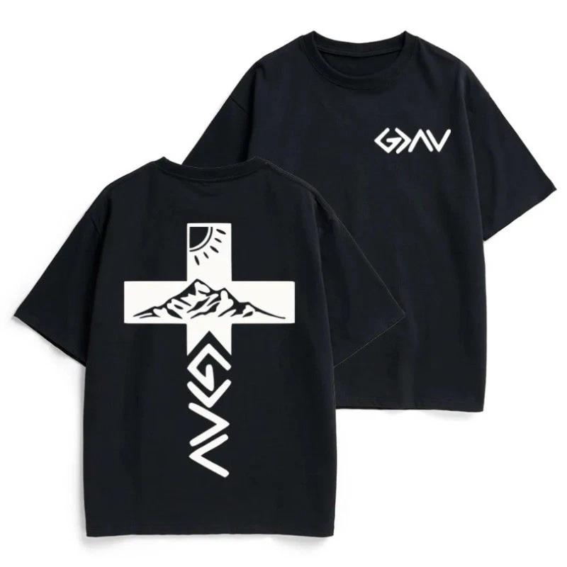 God Is Greater Than Highs And Lows Mountain Cross Cotton T-Shirt Double Sided M