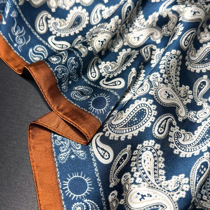 Elegant Square Silk Scarf Flower Pattern Handbag Wraps Head Handkerchief 70*70Cm Double Sides Neckerchief Women