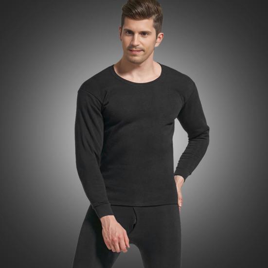 2 Pcs/Set Winter Men Thermal Underwear Set Round Neck Long Sleeve Warm Thick Pure Color Slim Fit Elastic Open Crotch Men Pajamas Set Homewear Clothing