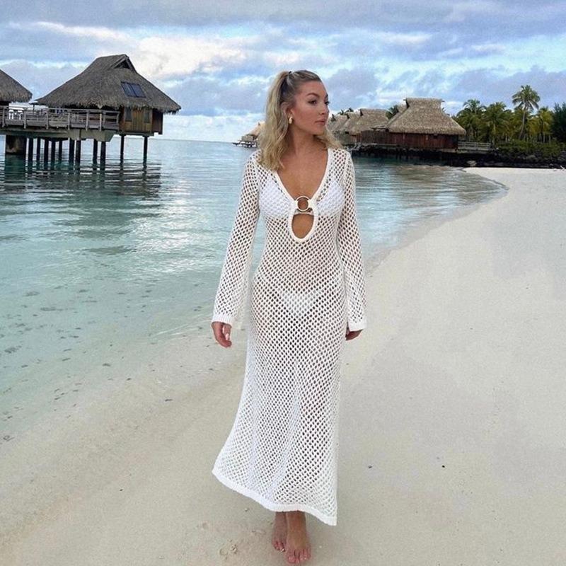 Copricostume da donna, abito estivo da spiaggia, tinta unita, sexy, in maglia, da spiaggia, bikini, costume da bagno, copricostume, occhiali da sole