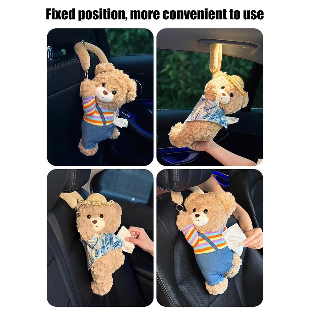 Tissue Holder For Car Plush Bear Automotive Napkin Organizer Cartoon Tissue Box Cover For SUVs RVs Sedans Trucks Drivers Car