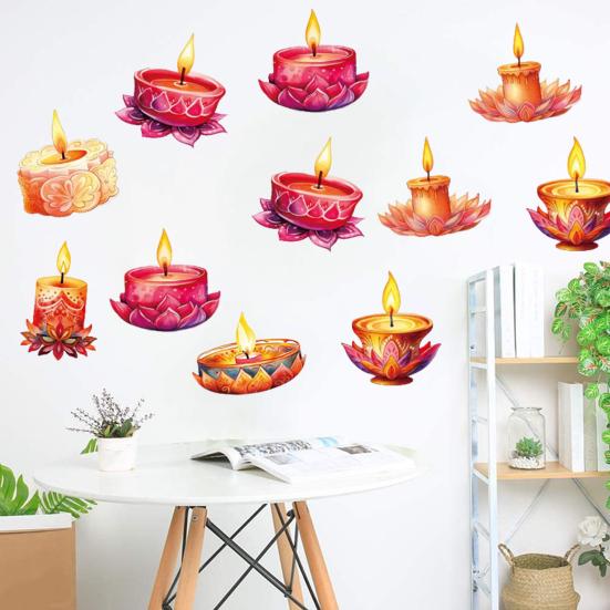12 Pcs Diwali Festival Sticker Lotus Tealight Candle Holder Sticker Artificial Lotus Flower Labels for Traditional Indian Decor Diwali