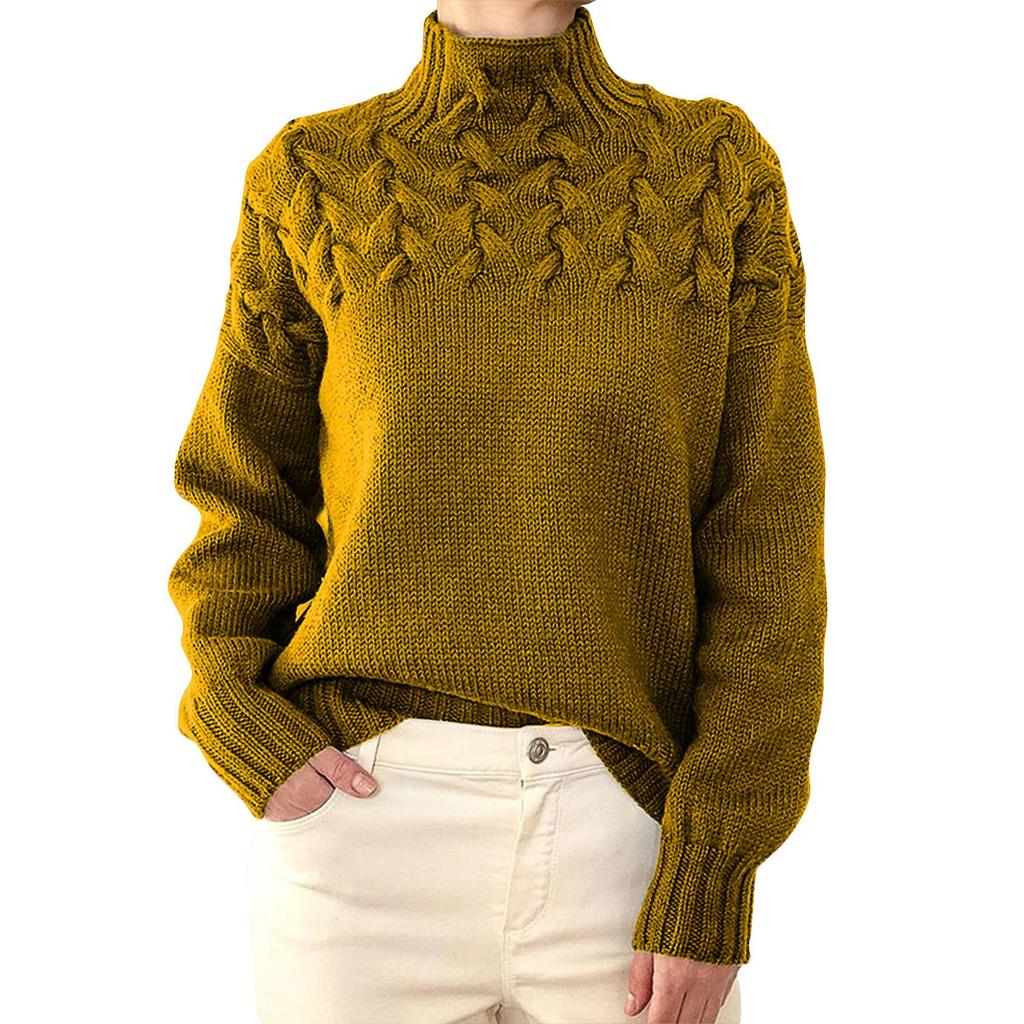 Women's Fashionable Long-sleeved High-neck Knitted Flower Pullover Sweater Sweater Top