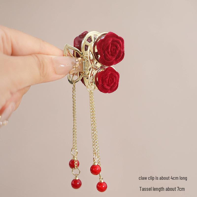 Краб для волос «Красная роза»: Элегантная заколка для волос высокого класса 2025 для женщин, свадебный аксессуар в древнем стиле