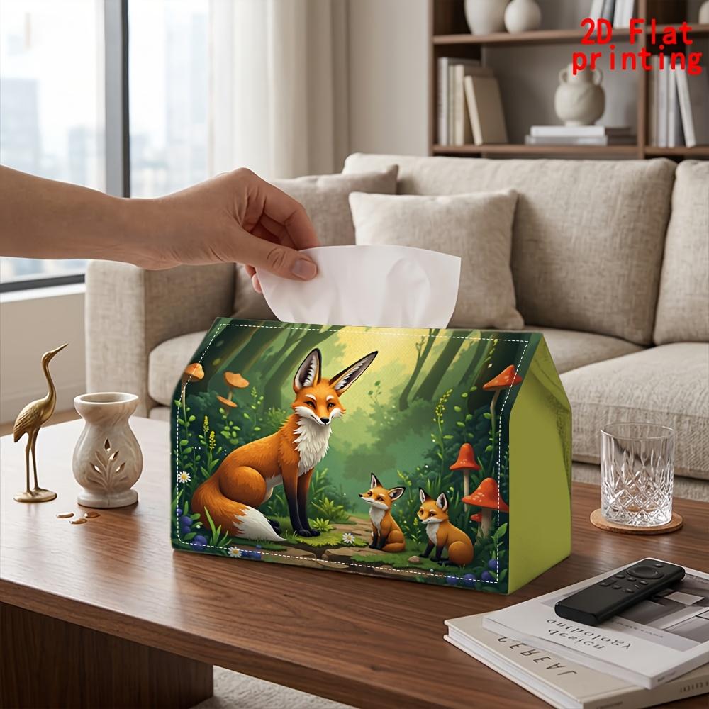 1pc Fox Family in the Forest Tissue Box Suitable for Kitchen, Living Room, Farmhouse Decor - Reusable Napkin Dispenser with Fox Pattern, Compact Table