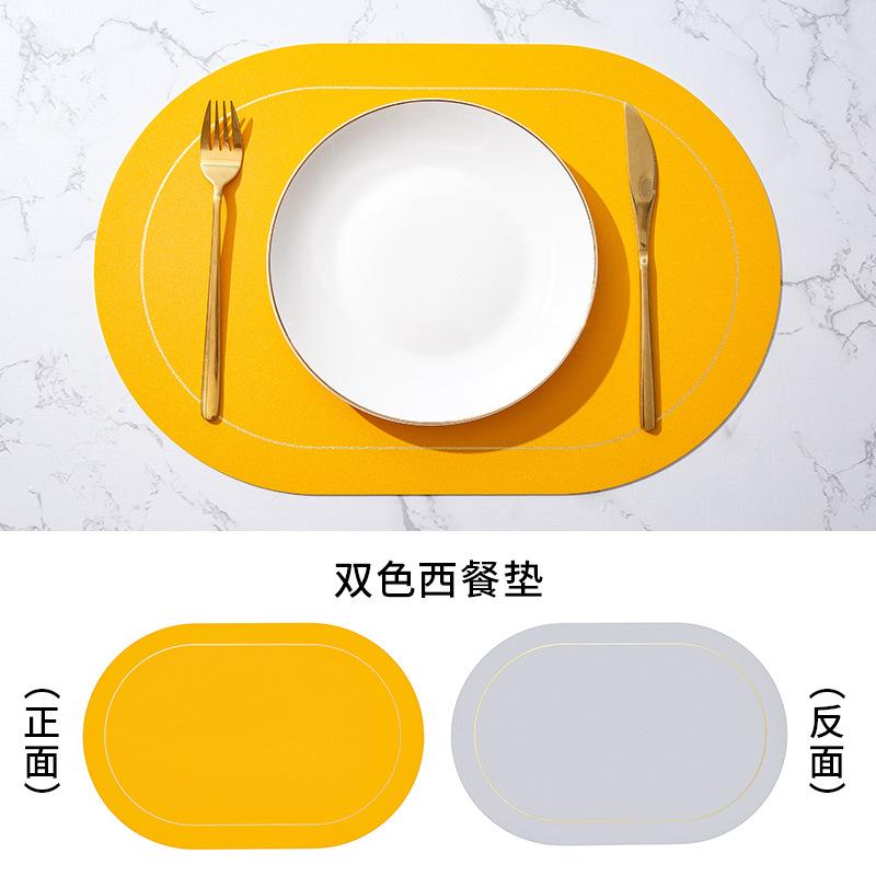 Direktlieferung von nordisch inspirierten zweifarbigen, kontrastierenden ovalen Leder-Tischsets, wasserdichte, ölabweisende und hitzeisolierende Tischsets für Hotels und Haushalte