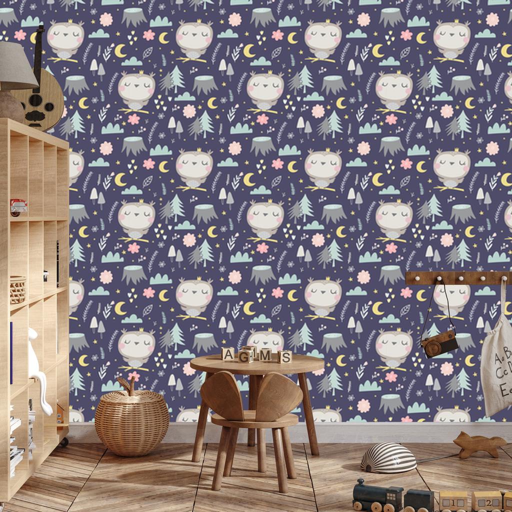 Owls Clouds Moons Wallpaper for Living Room and Bedroom 50x1000