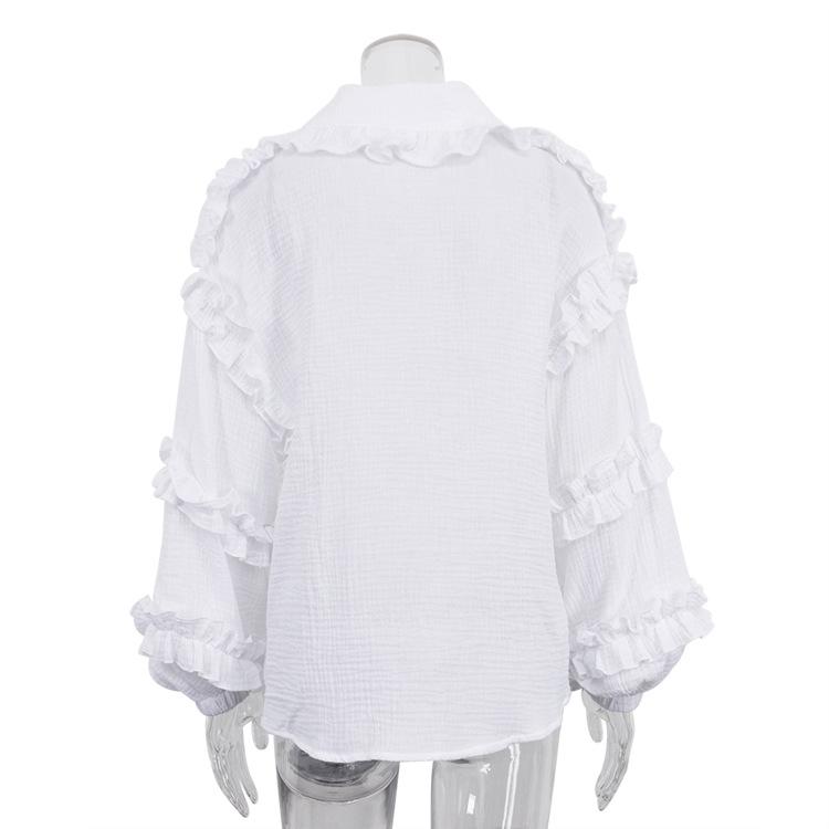 Dámská bavlněná košile s lucernou a rukávy, ležérní límec pro panenky, bílá bavlněná halenka