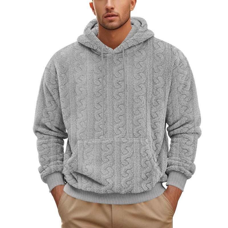 High Street Autumn and Winter New Men's Hooded Jacquard Teddy Fleece Sports and Leisure Sweater