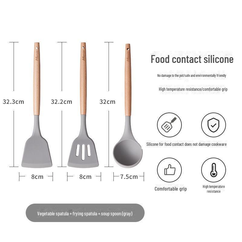 

Набор кухонных принадлежностей из трех предметов: Силиконовая ложка с деревянной ручкой и антипригарная лопатка для приготовления пищи