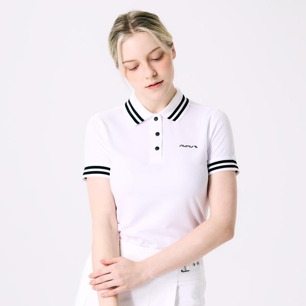 AVAVE Women'S Line Collared Short Sleeve Golf T-Shirt White