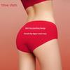 Threegun Women's Red Festive Cotton Mid-waist Briefs