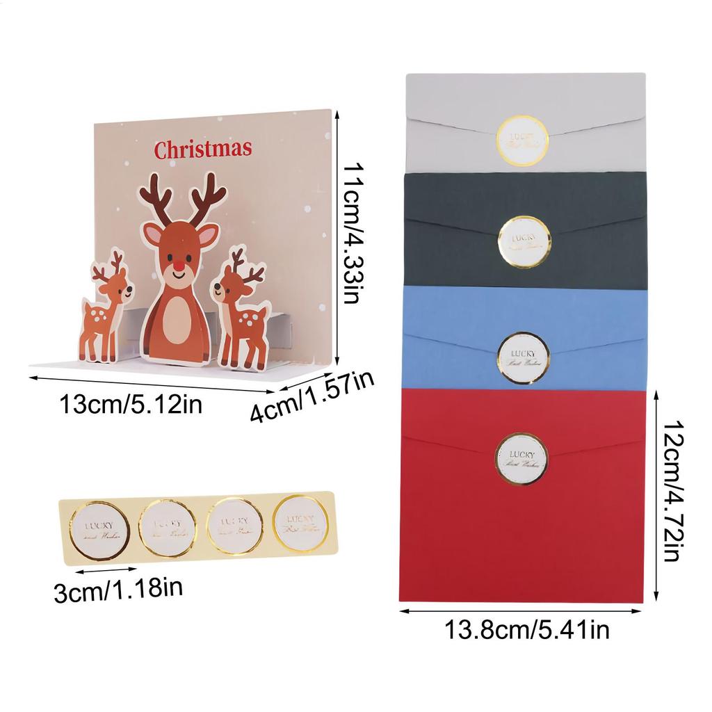 3D Christmas Cards 4 Pieces With Envelopes 3D Cards Holiday Decor Paper Art For Kids Adults Friends Coworkers Teachers Stocking