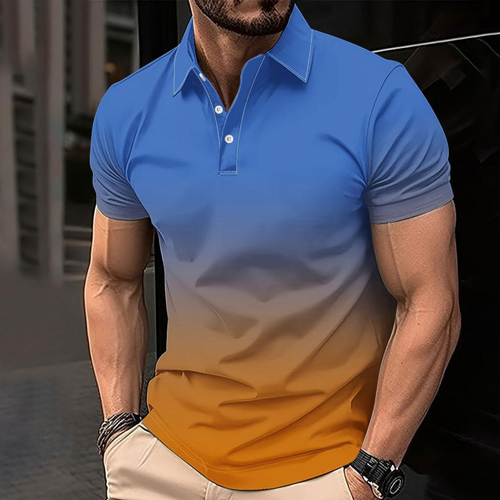 Men's Stylish Gradient Short-Sleeve Polo, Great for Casual Daily Wear.