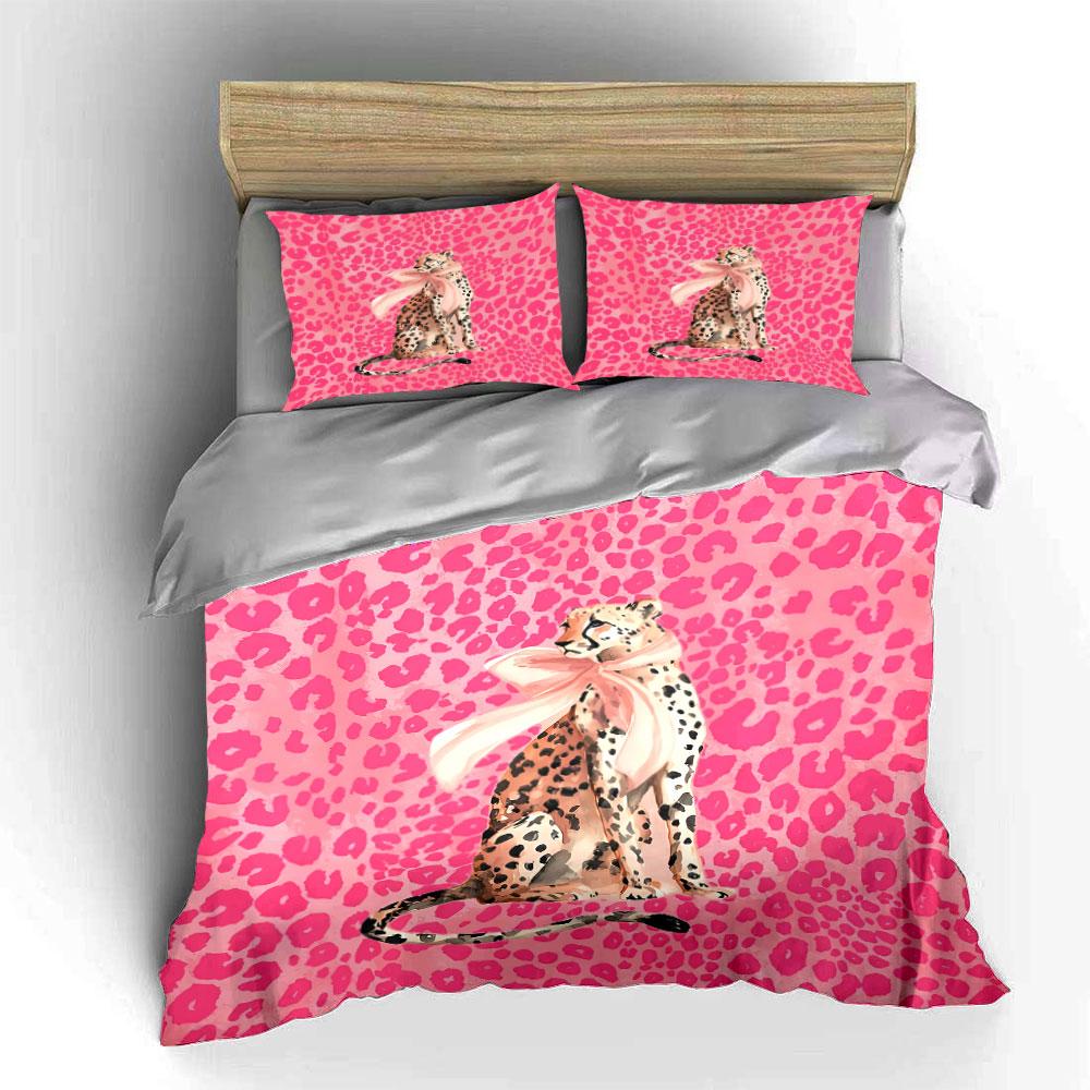 Pink Leopard Print Bedding Set Bedding Duvet Cover Set Duvet Cover Pillowcases (1 * Duvet Cover 2 * Pillowcases, Without Duvet Insert)